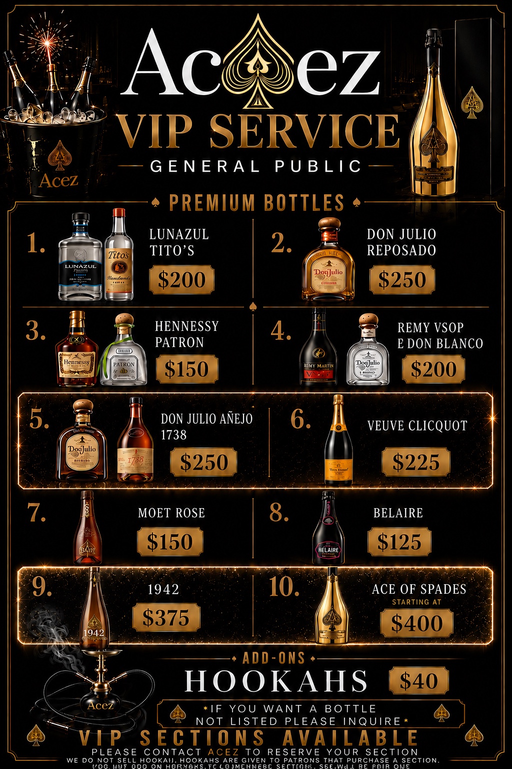 Acez bottle menu